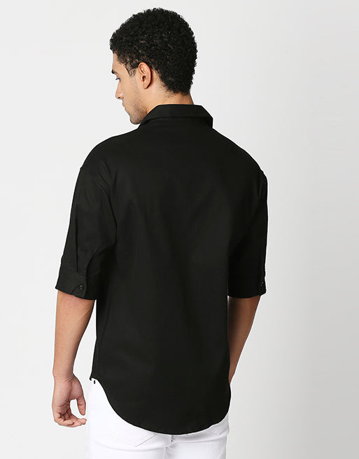 Hemsters Black Half Sleeve Relaxed Fit Shirt For Men