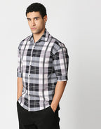 Hemsters Cream Checkered Relaxed Fit Half Sleeve Shirt For Men