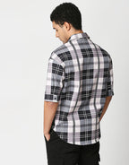 Hemsters Cream Checkered Relaxed Fit Half Sleeve Shirt For Men