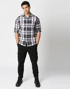 Hemsters Cream Checkered Relaxed Fit Half Sleeve Shirt For Men