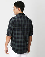 Hemsters Green Checkered Half Sleeve Corduroy Shirt For Men