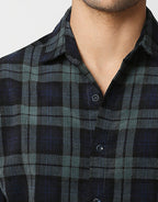 Hemsters Green Checkered Half Sleeve Corduroy Shirt For Men