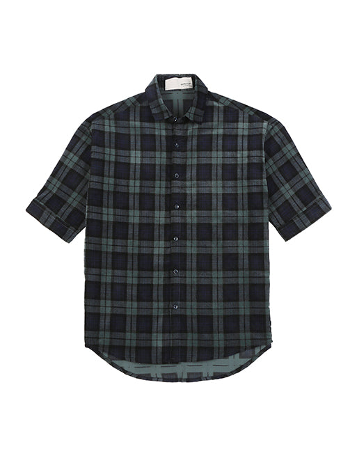 Hemsters Green Checkered Half Sleeve Corduroy Shirt For Men