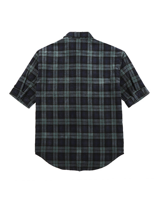 Hemsters Green Checkered Half Sleeve Corduroy Shirt For Men