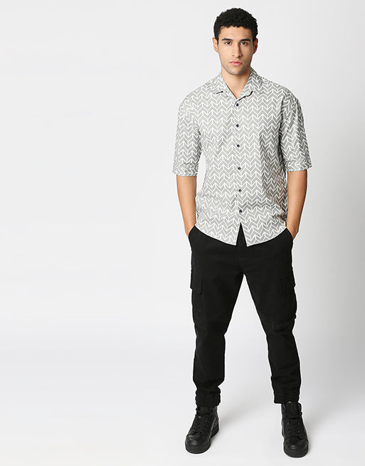 Hemsters Cream Printed Relaxed Fit Shirt