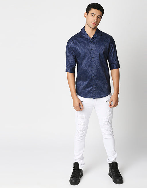 Hemsters Blue Print Half Sleeve Relaxed Shirt