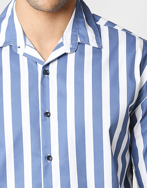 Hemsters Blue And White Half Sleeve Stripe Shirt