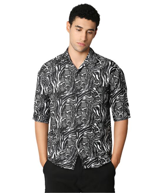 White Printed Half Sleeve Shirt