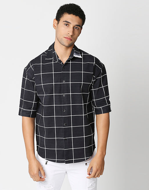Hemsters Black Half Sleeve Relaxed Shirt