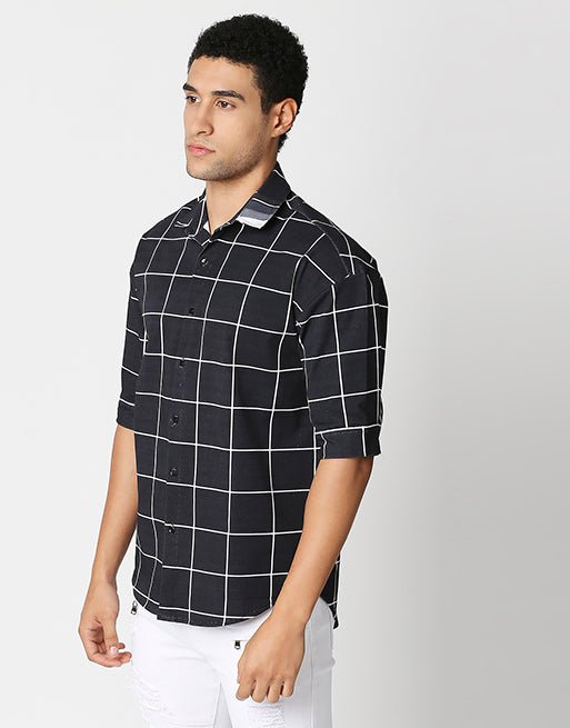 Hemsters Black Half Sleeve Relaxed Shirt