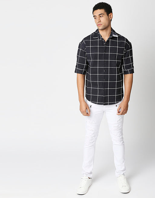 Hemsters Black Half Sleeve Relaxed Shirt