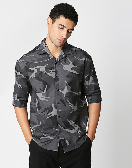 Hemsters Grey Camouflage Half Sleeve Shirt