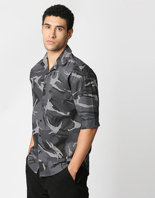 Hemsters Grey Camouflage Half Sleeve Shirt