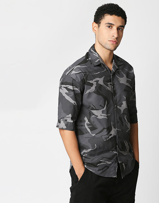 Hemsters Grey Camouflage Half Sleeve Shirt