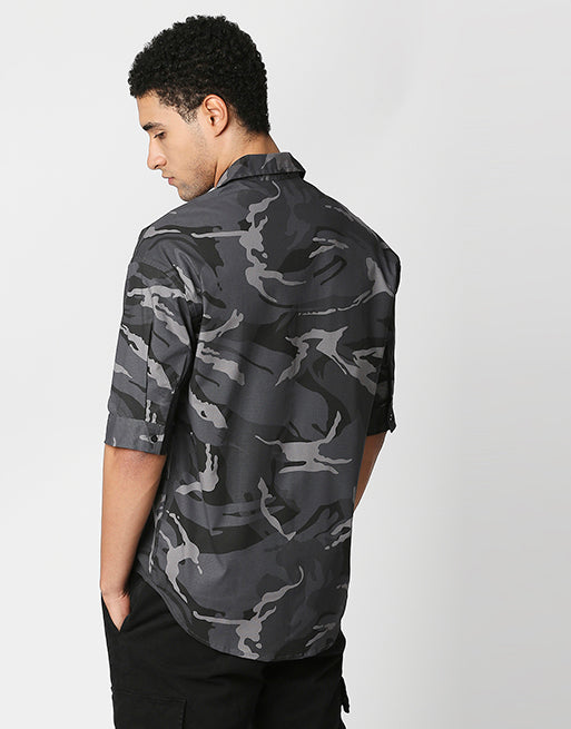 Hemsters Grey Camouflage Half Sleeve Shirt