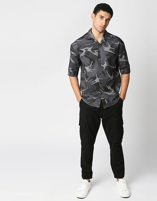 Hemsters Grey Camouflage Half Sleeve Shirt