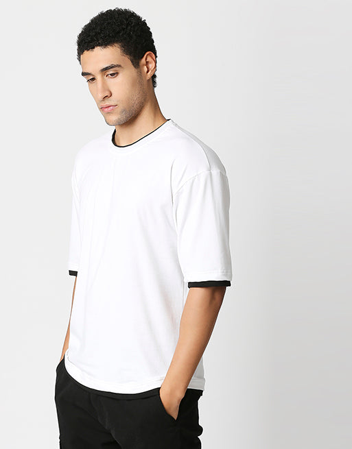 Hemsters White Relaxed Fit Half Sleeve Tshirt