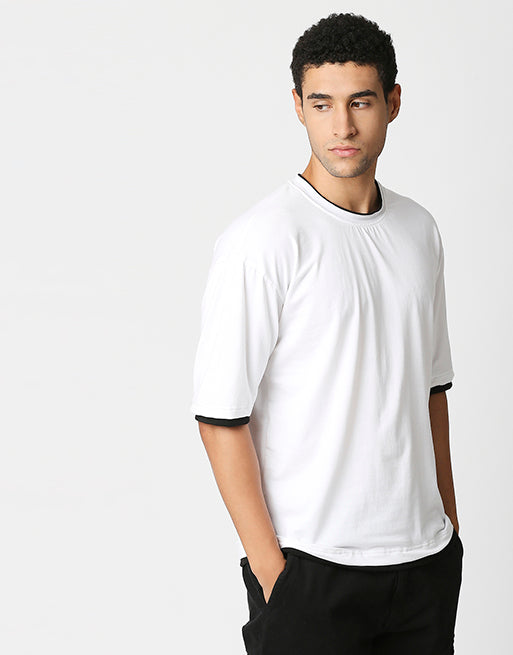 Hemsters White Relaxed Fit Half Sleeve Tshirt