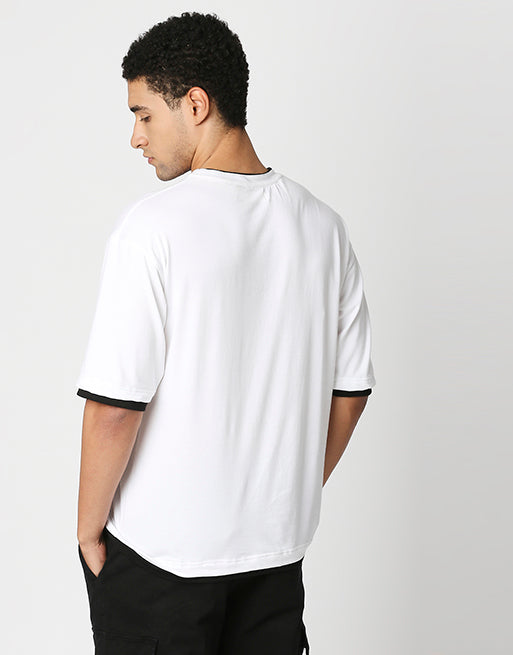 Hemsters White Relaxed Fit Half Sleeve Tshirt