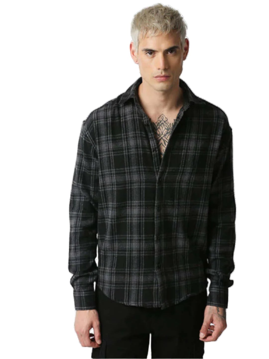 Hemsters Dark Grey Checkered Relaxed Fit Shirt