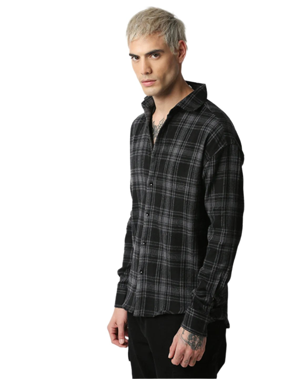 Dark Grey Checkered Relaxed Fit Shirt