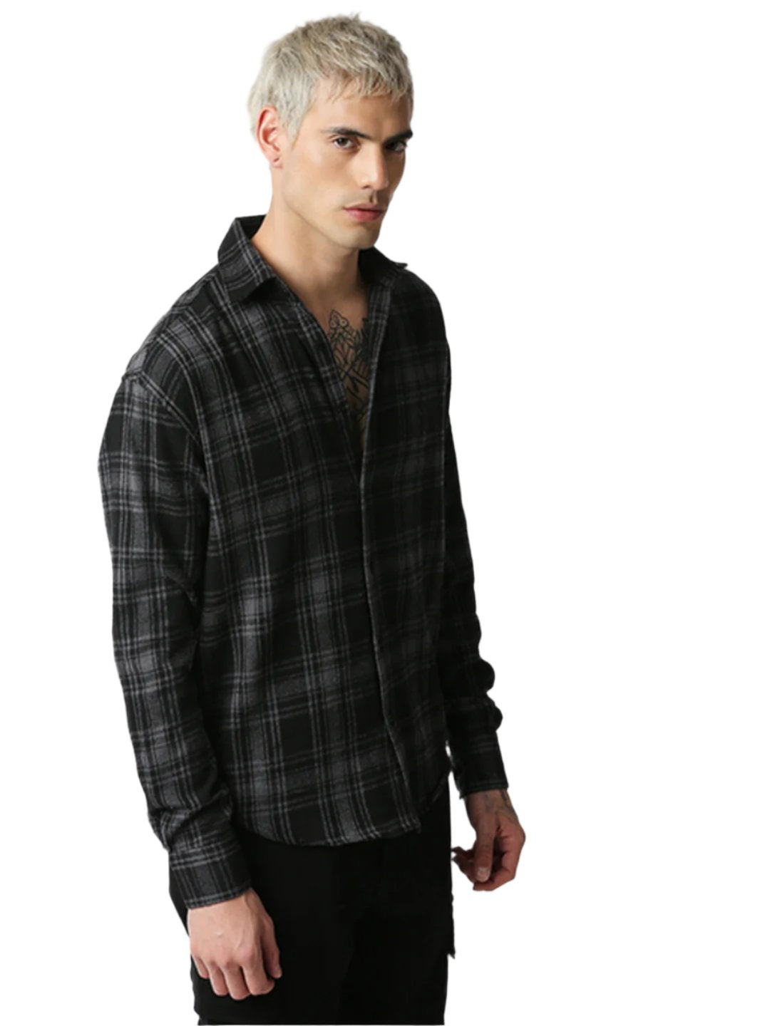 Hemsters Dark Grey Checkered Relaxed Fit Shirt