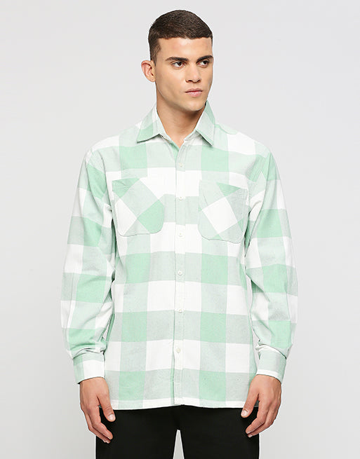 Hemsters White And Sea Green Overwear Shirt For Mens