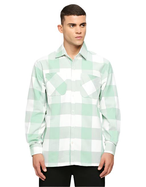 Hemsters White And Sea Green Overwear Shirt For Mens