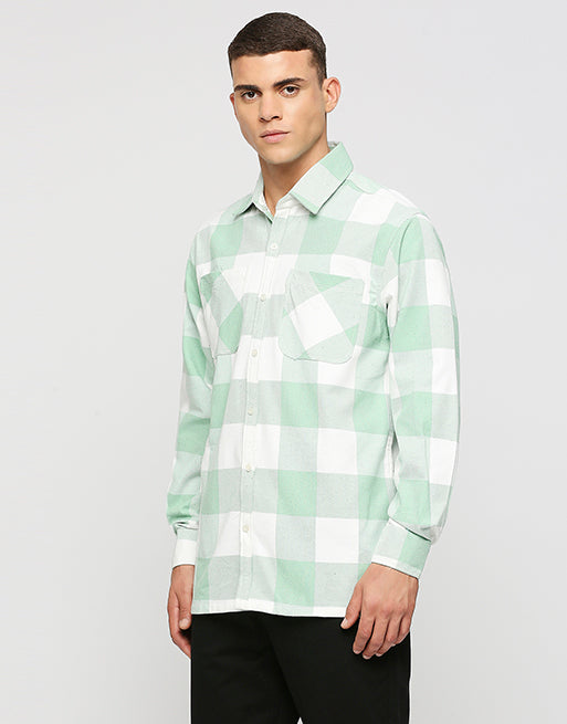 Hemsters White And Sea Green Overwear Shirt For Mens