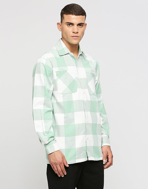 White And Sea Green Overwear Shirt