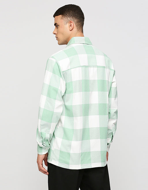 Hemsters White And Sea Green Overwear Shirt For Mens