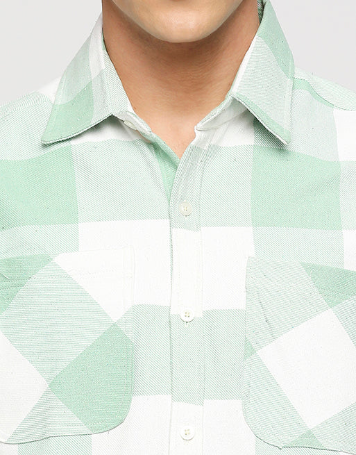 Hemsters White And Sea Green Overwear Shirt For Mens