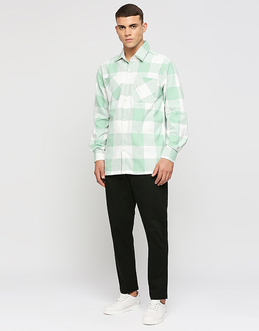 Hemsters White And Sea Green Overwear Shirt For Mens