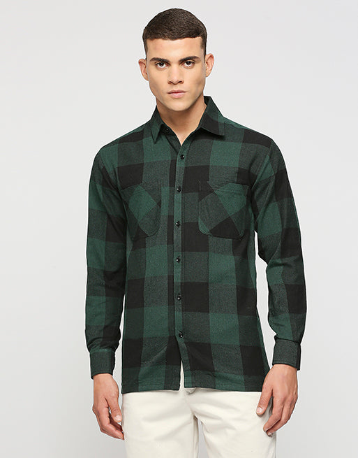 Hemsters Black & Green Twill Overshirt Jacket For Mens