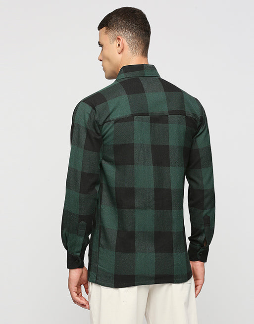 Hemsters Black & Green Twill Overshirt Jacket For Mens
