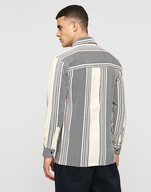 Hemsters Cream And Grey Stripe Overwear Shirt For mens