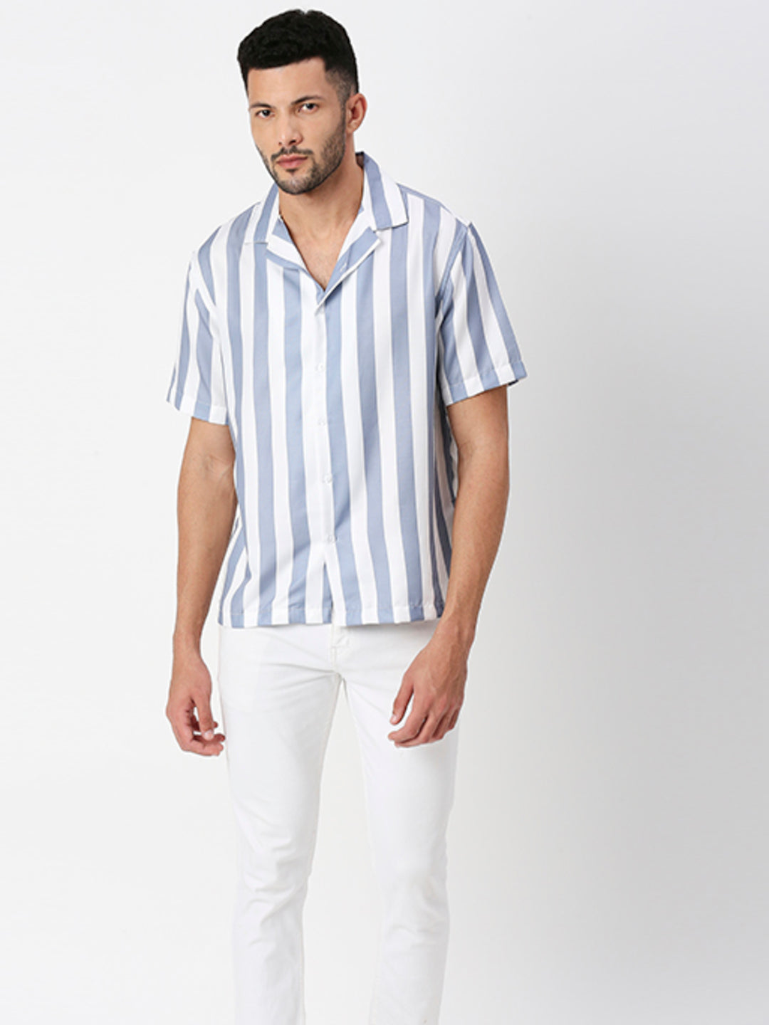 Light Purple Striped Half Sleeves Shirt
