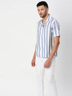 Light Purple Striped Half Sleeves Shirt