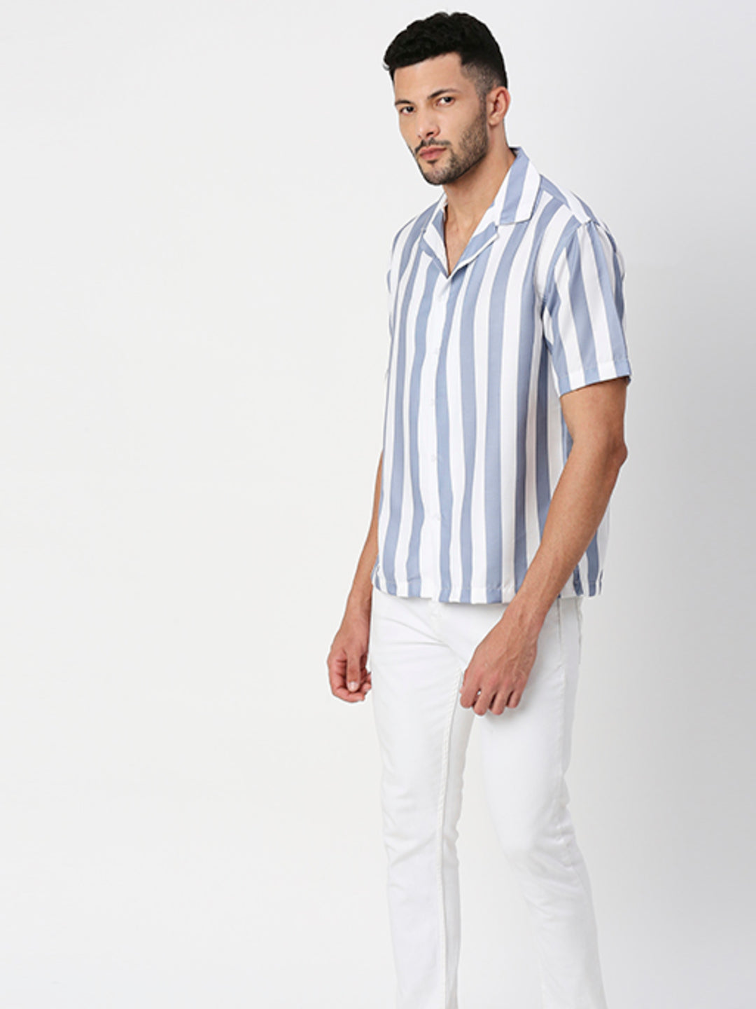 Light Purple Striped Half Sleeves Shirt