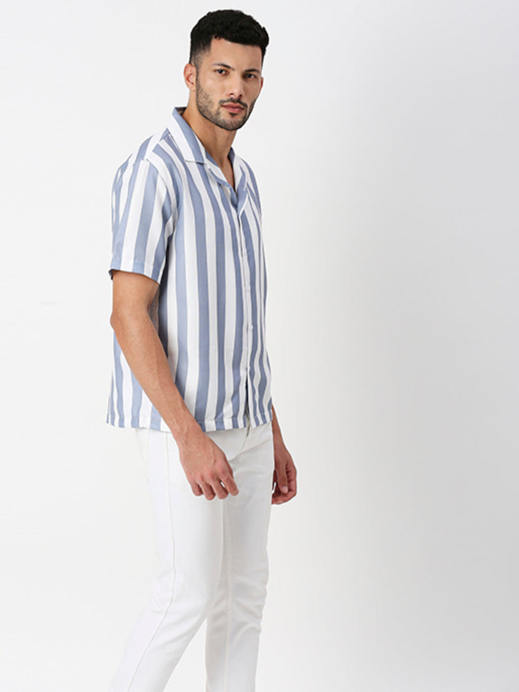 Light Purple Striped Half Sleeves Shirt