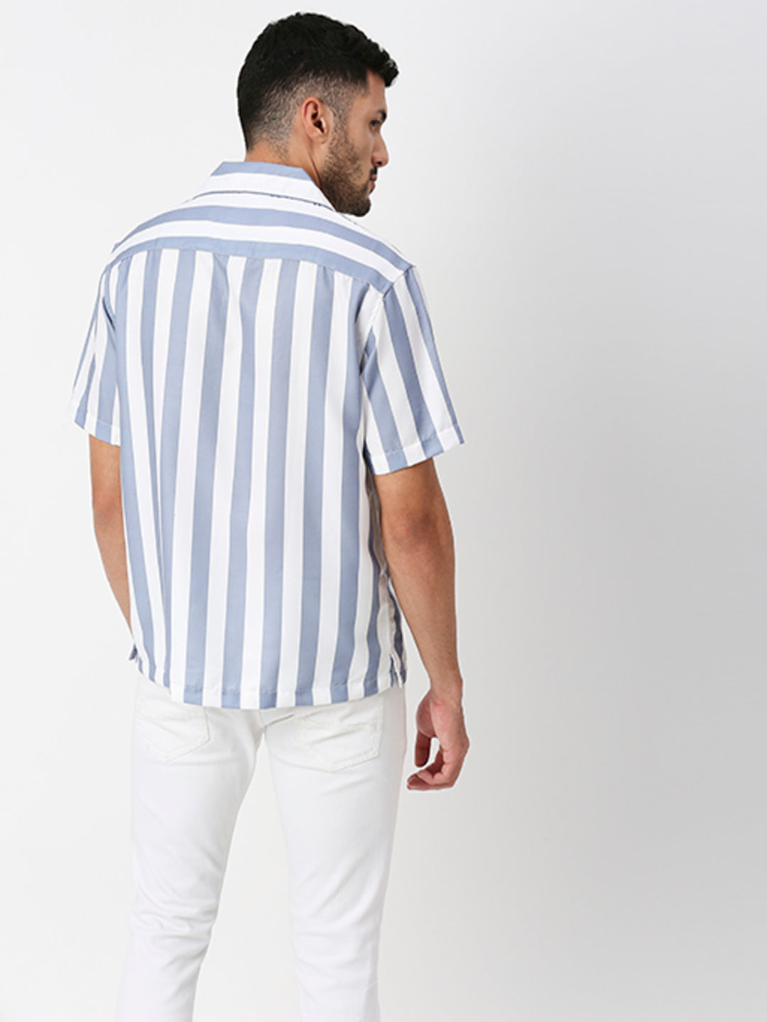 Light Purple Striped Half Sleeves Shirt