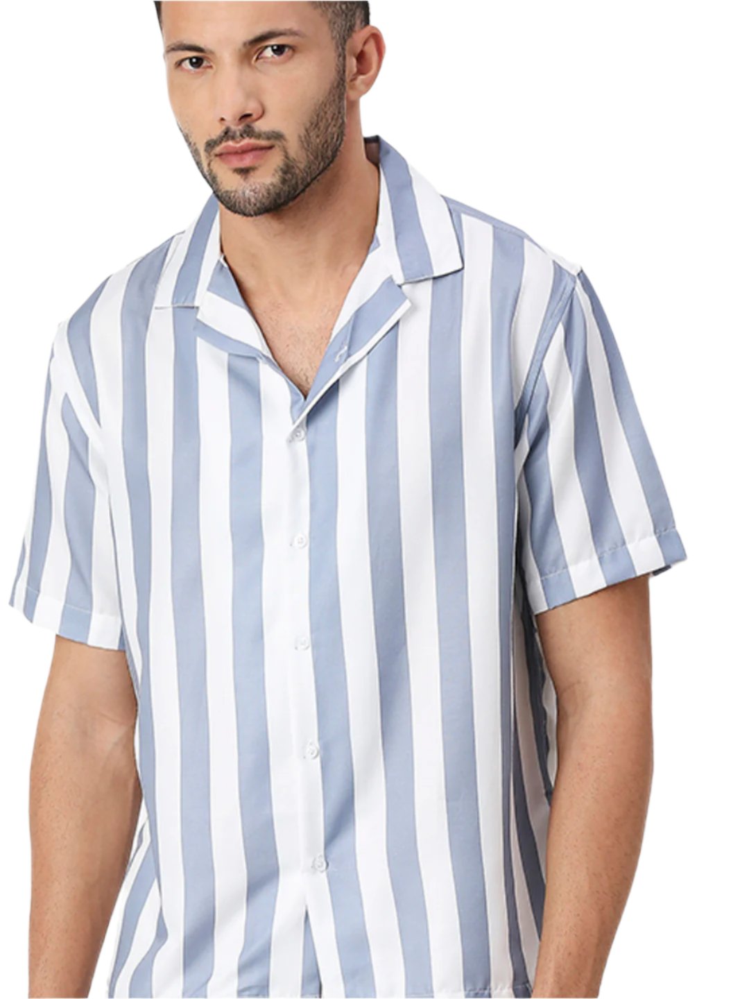 Hemsters Light Purple Striped Half Sleeves Shirt For Men