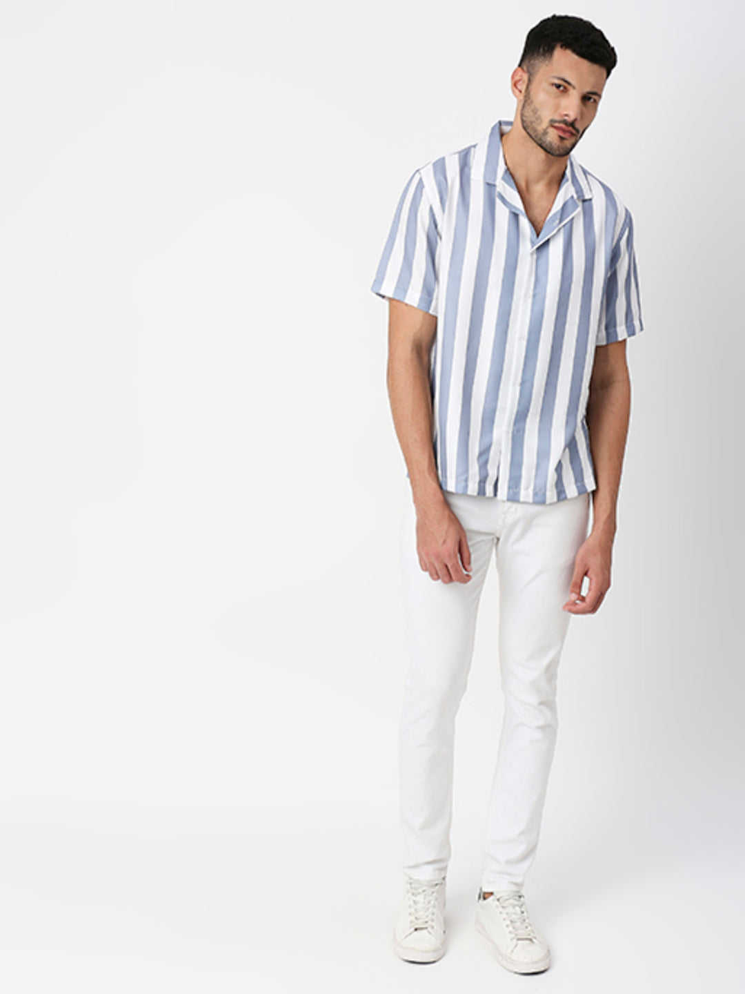 Light Purple Striped Half Sleeves Shirt
