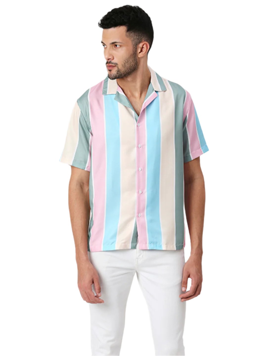 Multicolored Striped Half Sleeves Shirt