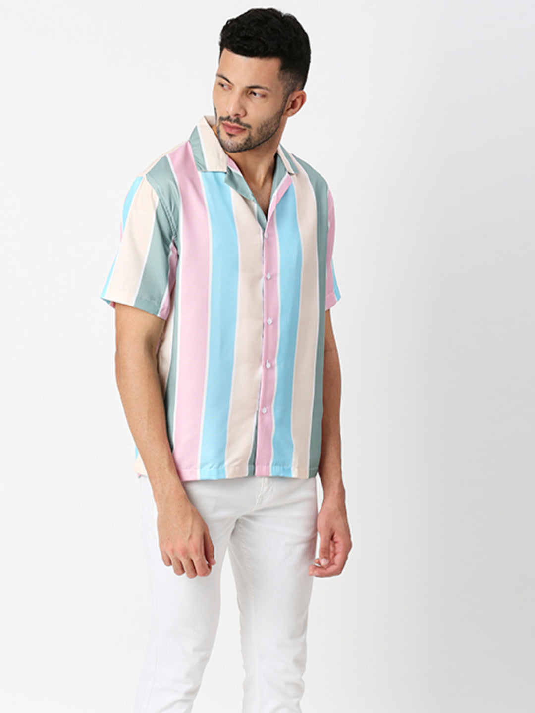 Hemsters Multicolored Striped Half Sleeves Shirt For Men
