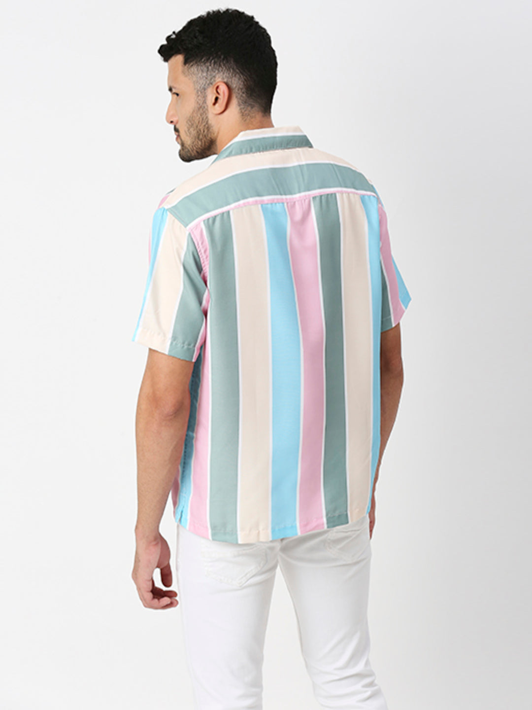 Hemsters Multicolored Striped Half Sleeves Shirt For Men