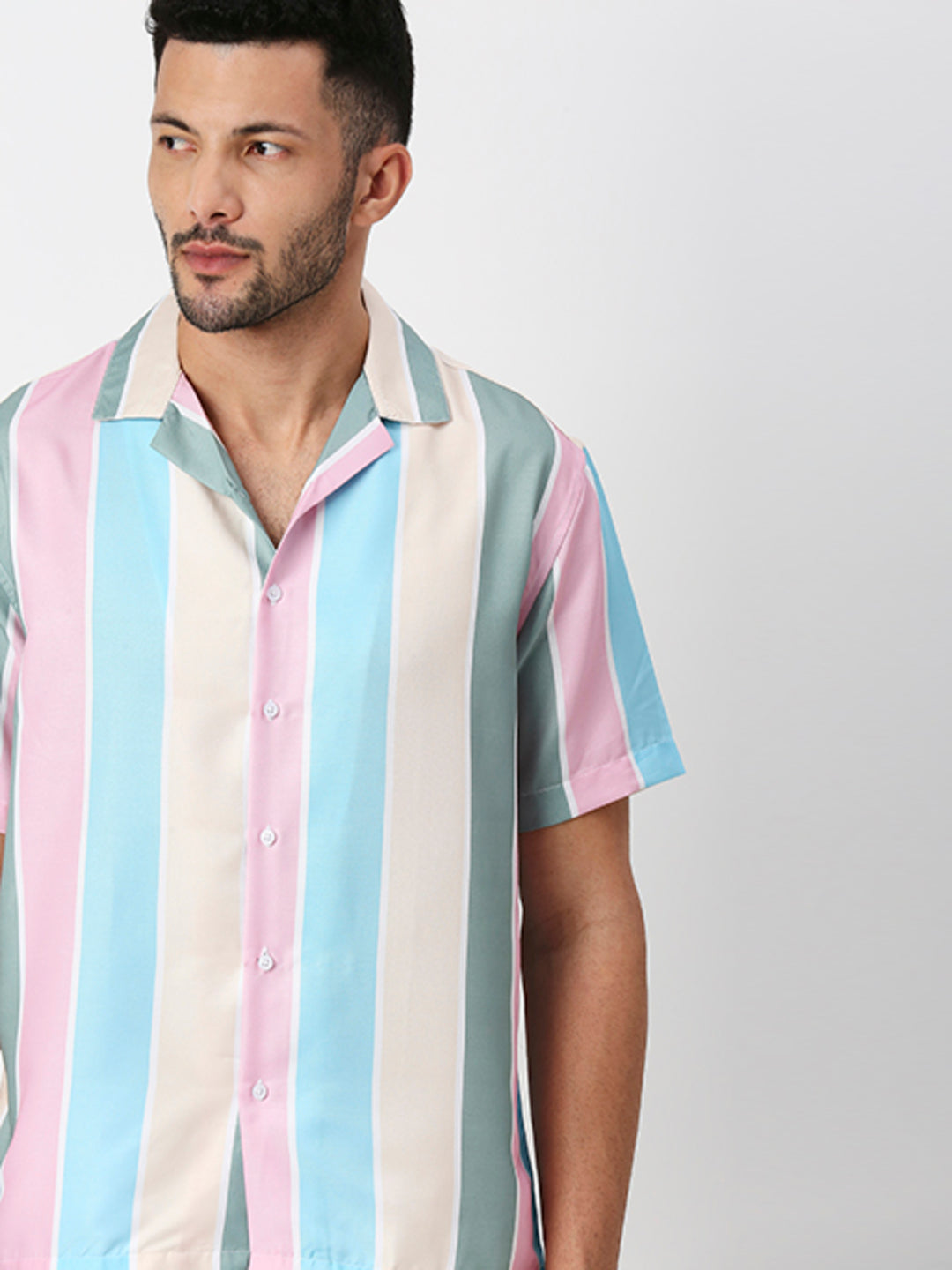 Multicolored Striped Half Sleeves Shirt