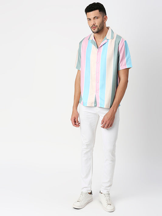 Hemsters Multicolored Striped Half Sleeves Shirt For Men