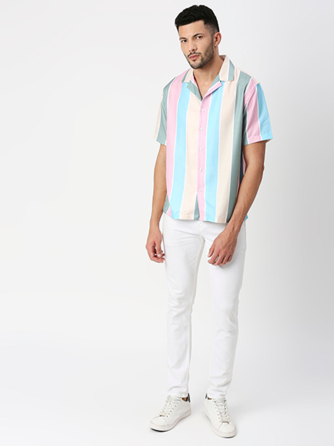 Multicolored Striped Half Sleeves Shirt