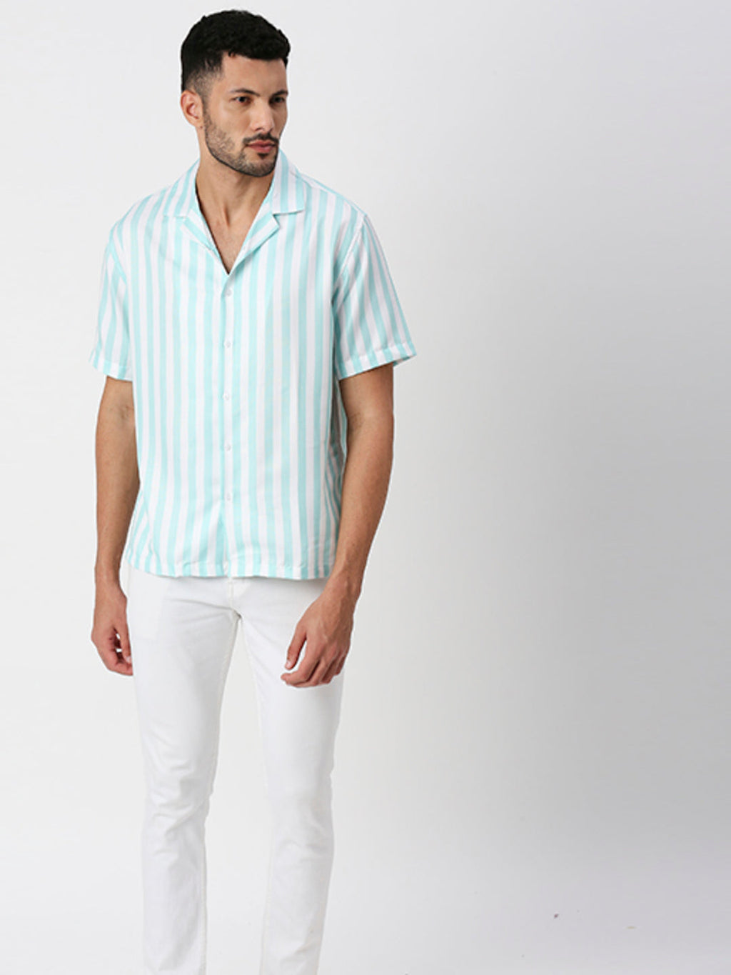 White And Light Green Striped Shirt